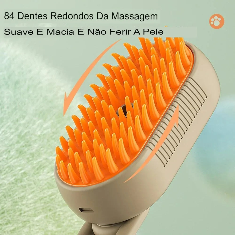 Escova a Vapor 3 em 1 para Gatos e Cães, Remove Pelos e Faz Massagem