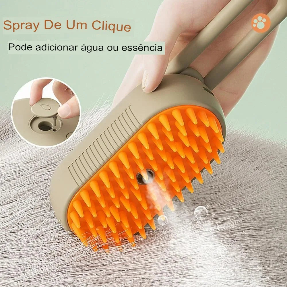 Escova a Vapor 3 em 1 para Gatos e Cães, Remove Pelos e Faz Massagem
