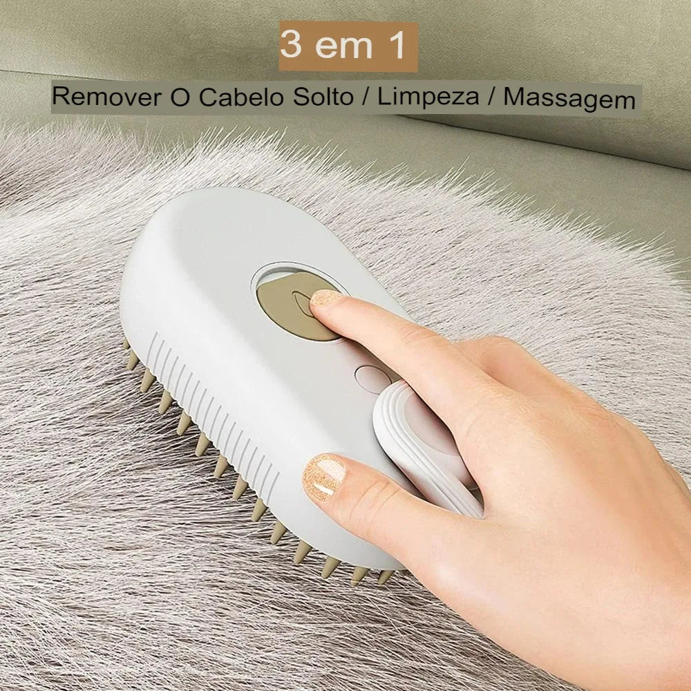 Escova a Vapor 3 em 1 para Gatos e Cães, Remove Pelos e Faz Massagem