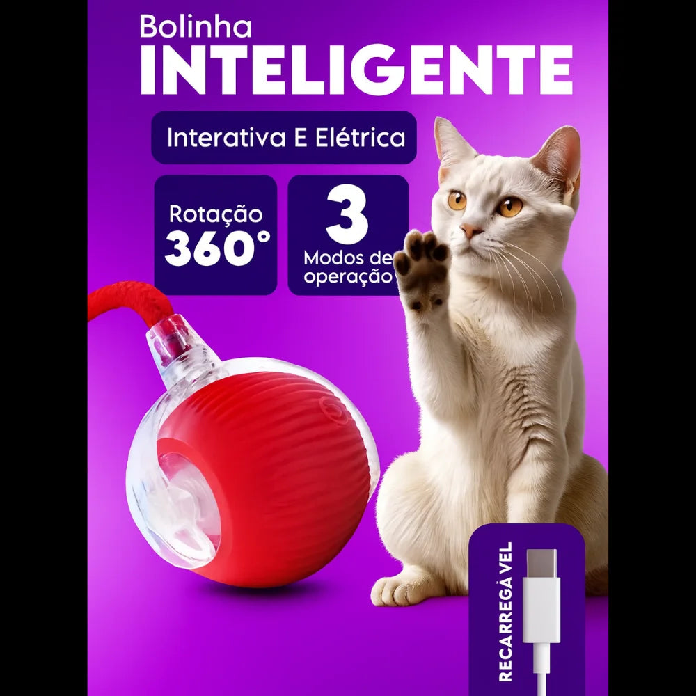 Bola Interativa Inteligente para Cães e Gatos com LED e Movimento Automático 360°