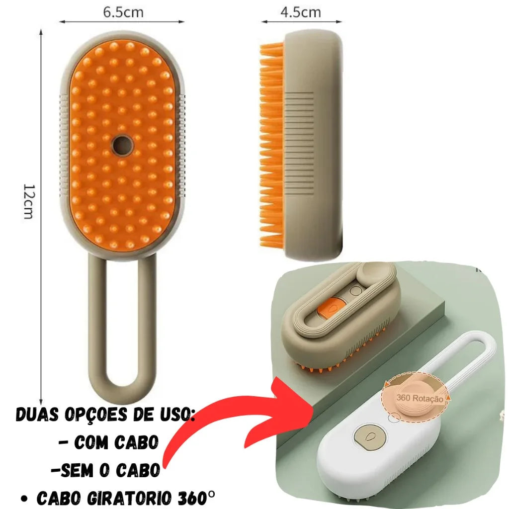 Escova a Vapor 3 em 1 para Gatos e Cães, Remove Pelos e Faz Massagem