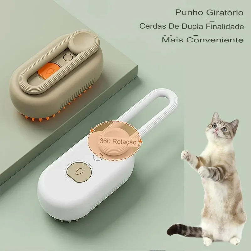 Escova a Vapor 3 em 1 para Gatos e Cães, Remove Pelos e Faz Massagem