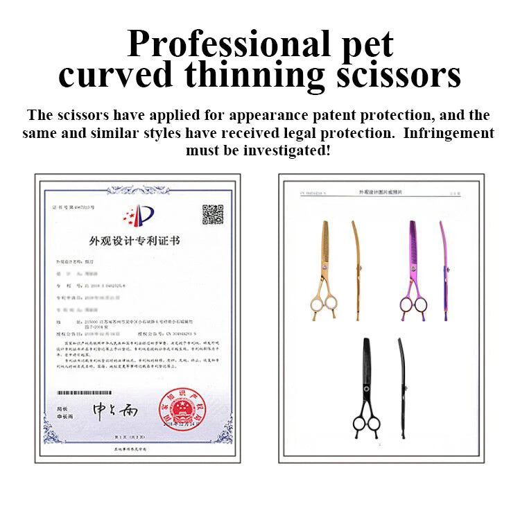 Fenice High-end 7.25 inch Professional Pet Dog Grooming Scissors Curved Thinning Chunker Shears for Tijeras Peluquería Canina