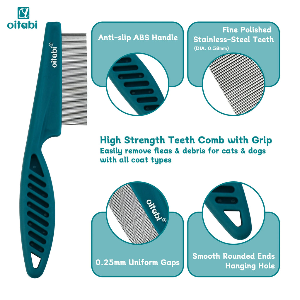 Oitabi 3/4/5/6Pcs Dog Grooming Comb Set, Pet Flea Lice Stainless Steel Cat Combs, 2-in-1 Double Sided Dogs Tear Stain Remover
