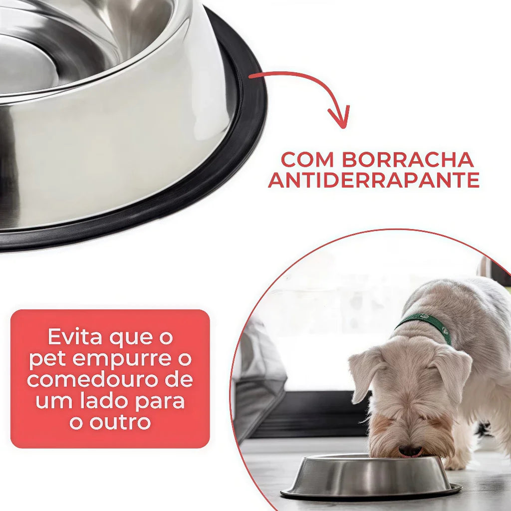 Comedouro/Bebedouro em Inox Antiderrapante para Cães e Gatos, Resistente para Pets de Todos os Portes