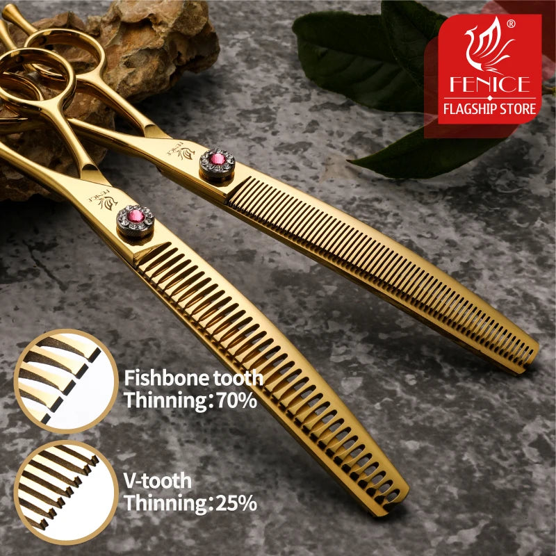 Fenice High-end 7.25 inch Professional Pet Dog Grooming Scissors Curved Thinning Chunker Shears for Tijeras Peluquería Canina