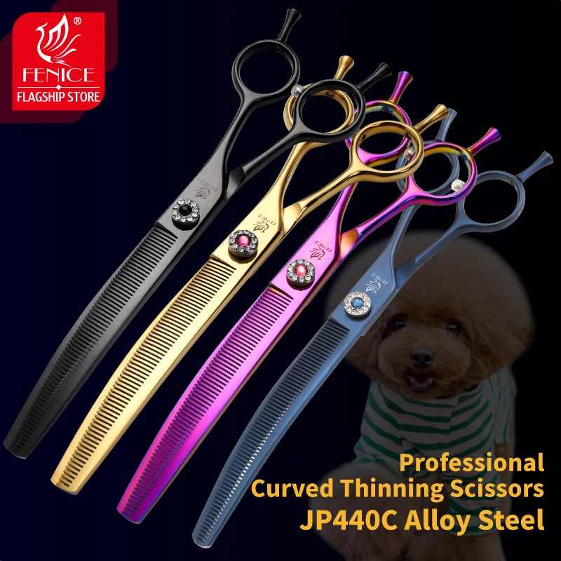 Fenice High-end 7.25 inch Professional Pet Dog Grooming Scissors Curved Thinning Chunker Shears for Tijeras Peluquería Canina