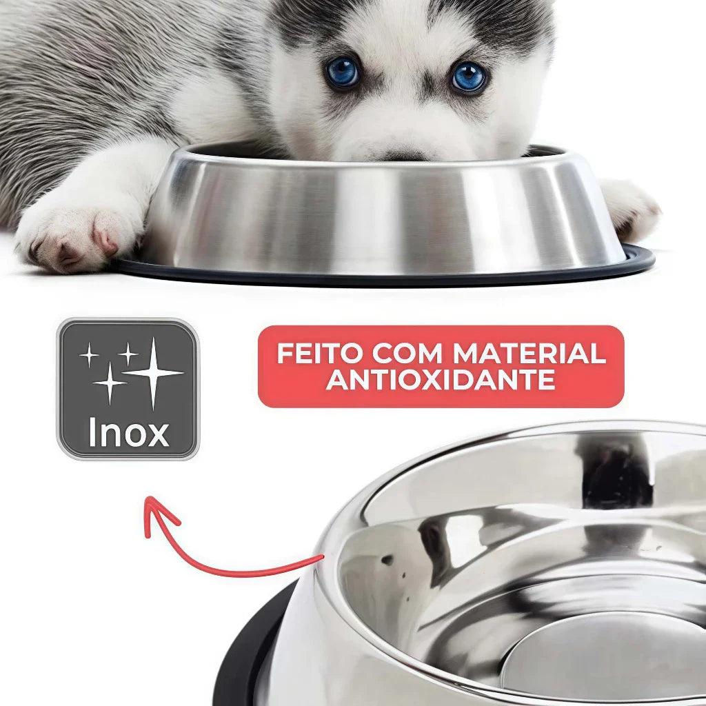 Comedouro/Bebedouro em Inox Antiderrapante para Cães e Gatos, Resistente para Pets de Todos os Portes