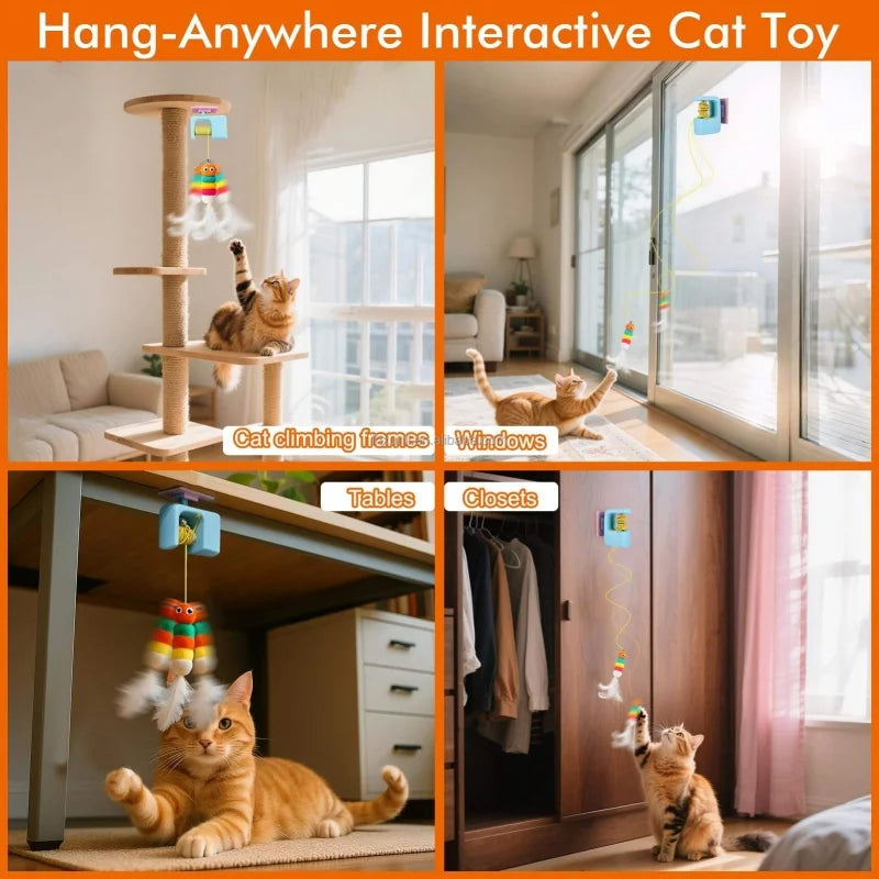 Brinquedo Automático para Gatos com Penas e Duas Cordas para Pendurar na Porta