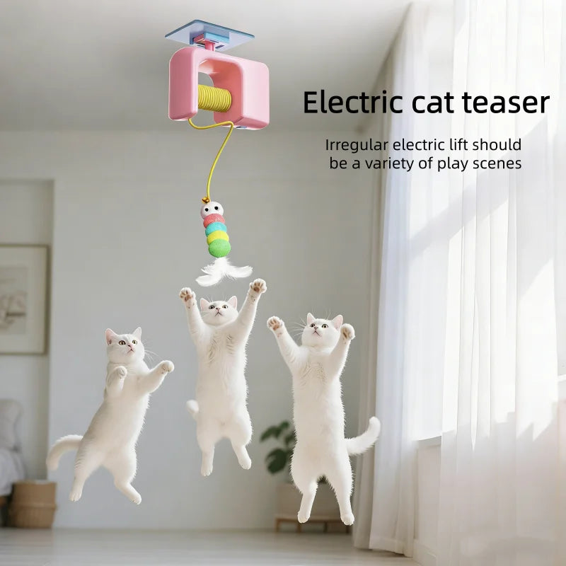 Brinquedo Automático para Gatos com Penas e Duas Cordas para Pendurar na Porta