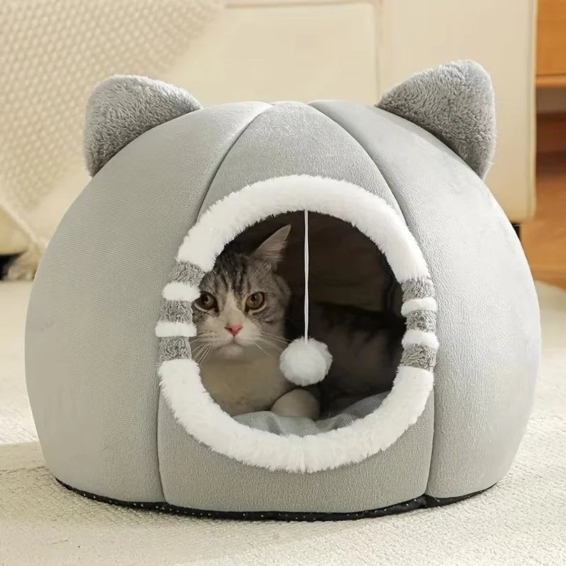Cama Toca Aconchegante para Gatos e Cães Pequenos, Formato Casinha em Pelúcia