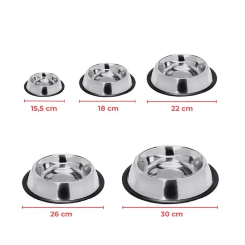 Comedouro/Bebedouro em Inox Antiderrapante para Cães e Gatos, Resistente para Pets de Todos os Portes