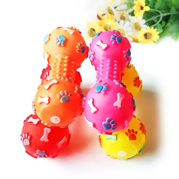 New Pet Dog Squeaky Toy - Dumbbell & Bone Shape Chew Toy for Puppies Adult Dogs, Durable Teething Molar Teeth Cleaning Toy,