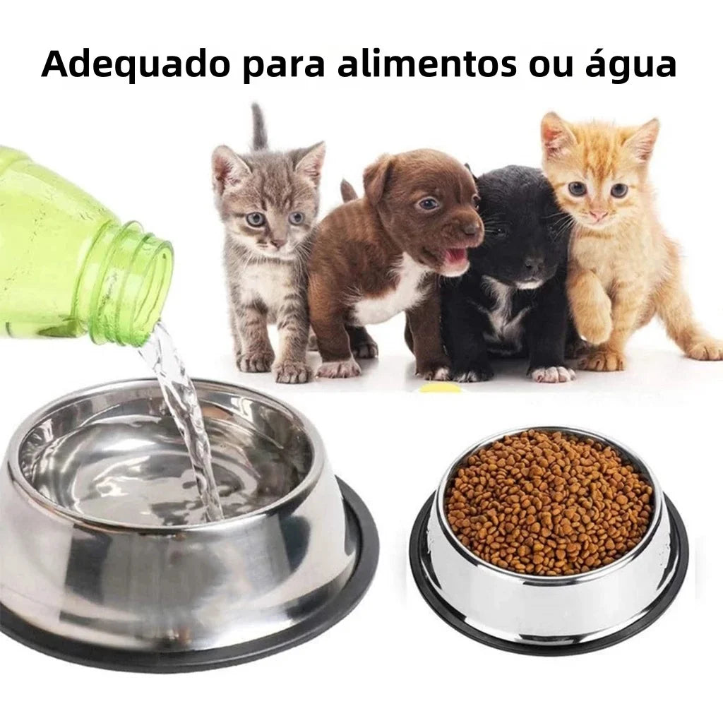 Comedouro/Bebedouro em Inox Antiderrapante para Cães e Gatos, Resistente para Pets de Todos os Portes