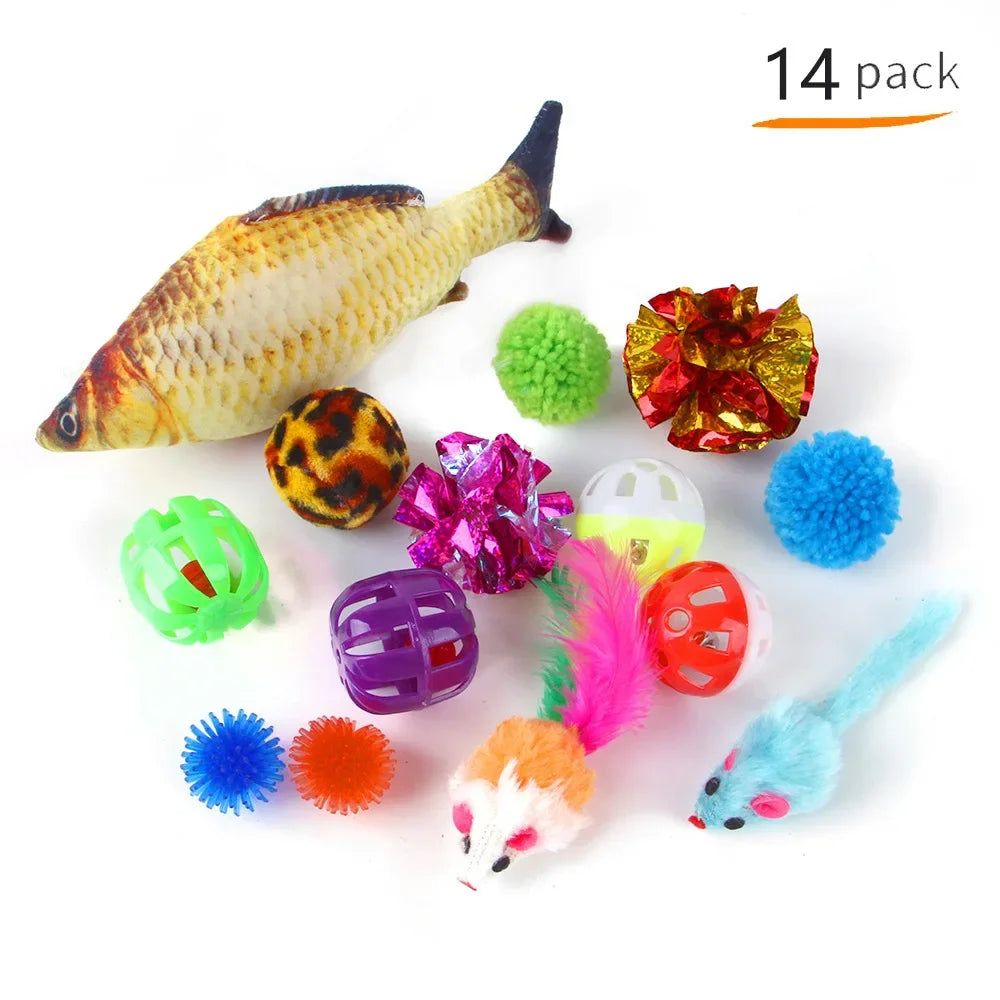 Kit Brinquedos para Gatos: Túnel Dobrável, Bolinhas de Rato e Peixe Interativo