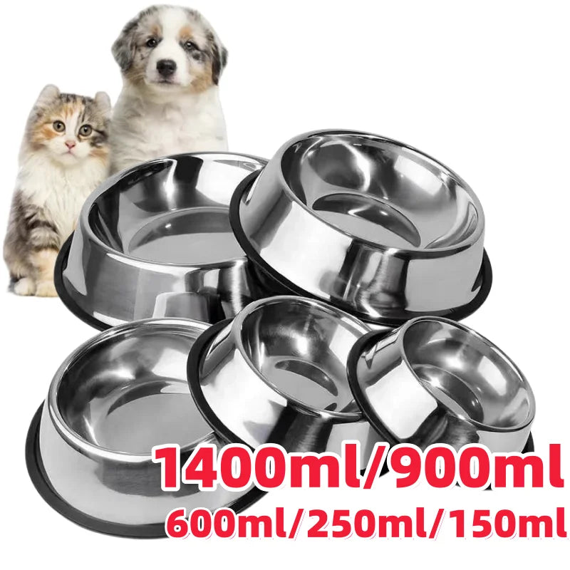 Comedouro/Bebedouro em Inox Antiderrapante para Cães e Gatos, Resistente para Pets de Todos os Portes