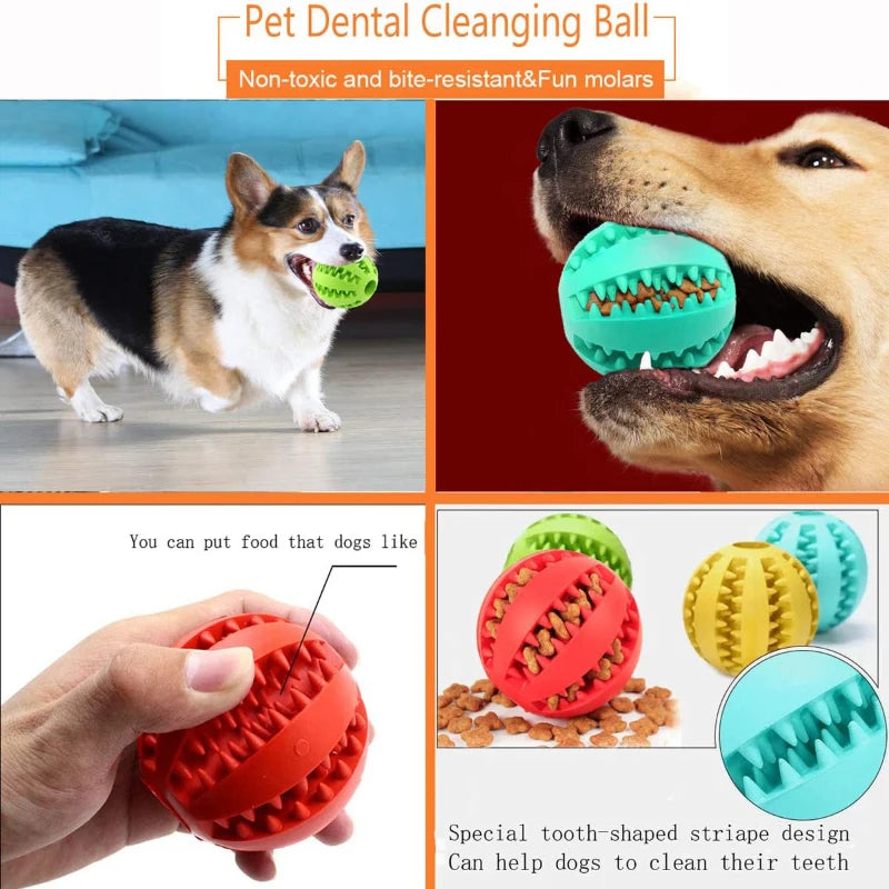 Bola Interativa de Borracha para Cães e Gatos, Brinquedo Mastigável com Dispensador de Petiscos