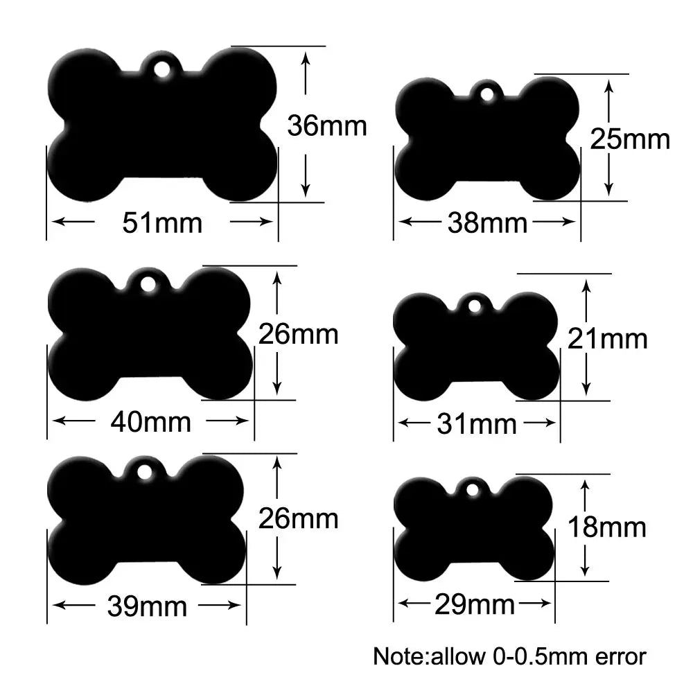 Wholesale 100Pcs Bone Dog ID Tag Engraving Pet Dog ID Tags Collars Bone Name Number Tags Customized Anodizing Aluminum Puppy Tag