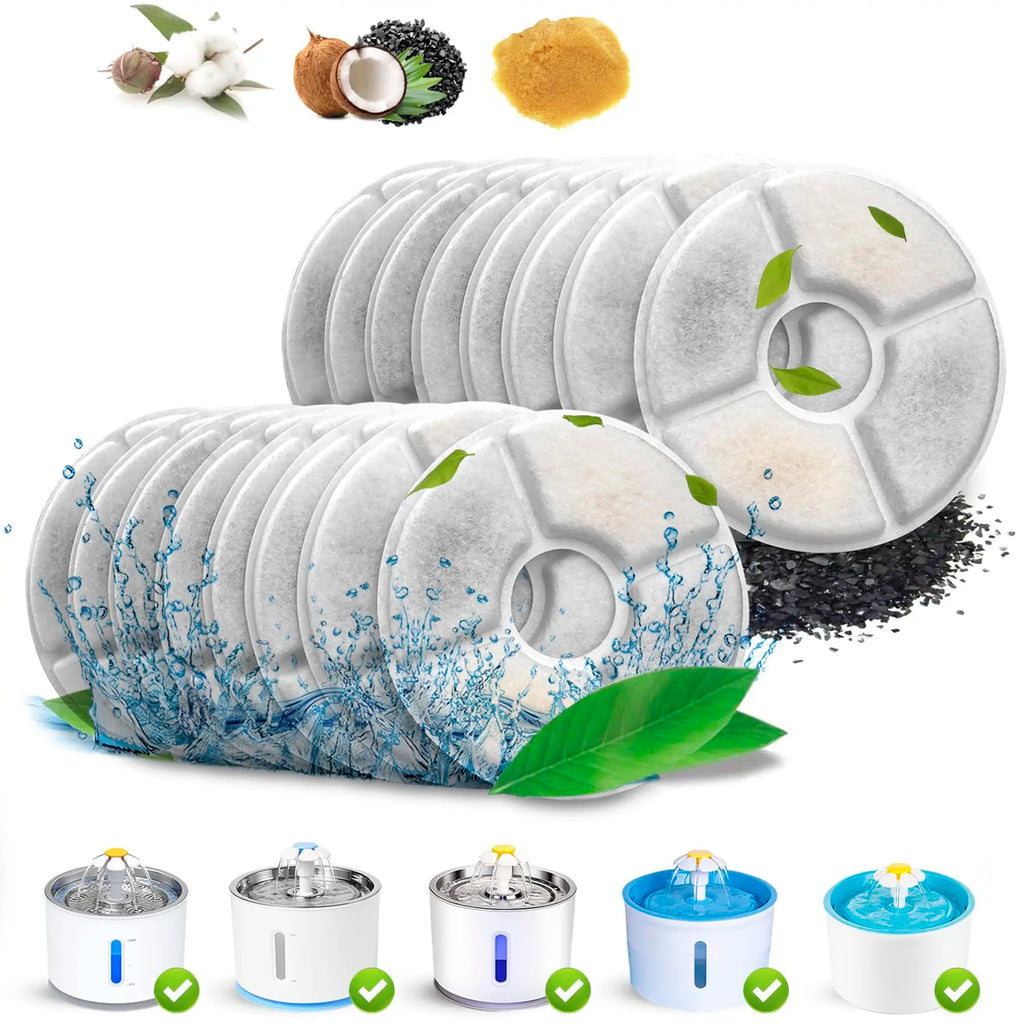 Replacement Activated Carbon Filter Set 4/8/12pcs for Cat Water Drinking Fountain Replaced Filters Flower Pet Dog Round Fountain