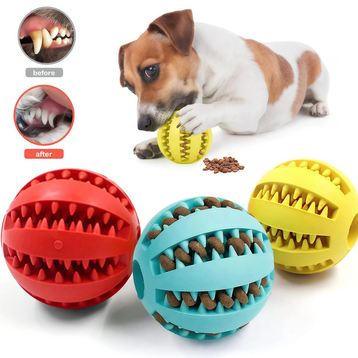 Bola Interativa de Borracha para Cães e Gatos, Brinquedo Mastigável com Dispensador de Petiscos