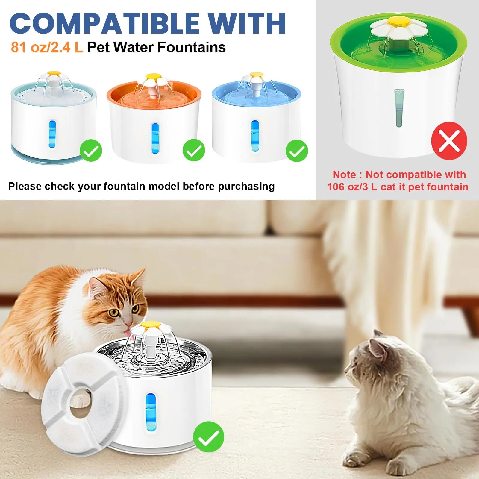 Replacement Activated Carbon Filter Set 4/8/12pcs for Cat Water Drinking Fountain Replaced Filters Flower Pet Dog Round Fountain