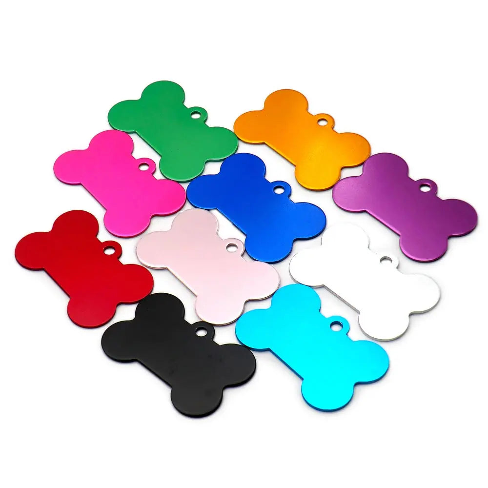 Wholesale 100Pcs Bone Dog ID Tag Engraving Pet Dog ID Tags Collars Bone Name Number Tags Customized Anodizing Aluminum Puppy Tag