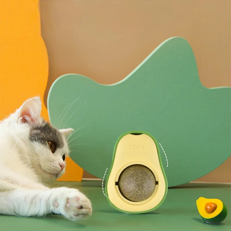 Bola de Catnip Giratória para Gatos, Formato Abacate, Fixação na Parede