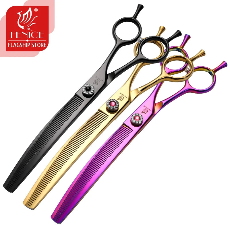 Fenice High-end 7.25 inch Professional Pet Dog Grooming Scissors Curved Thinning Chunker Shears for Tijeras Peluquería Canina