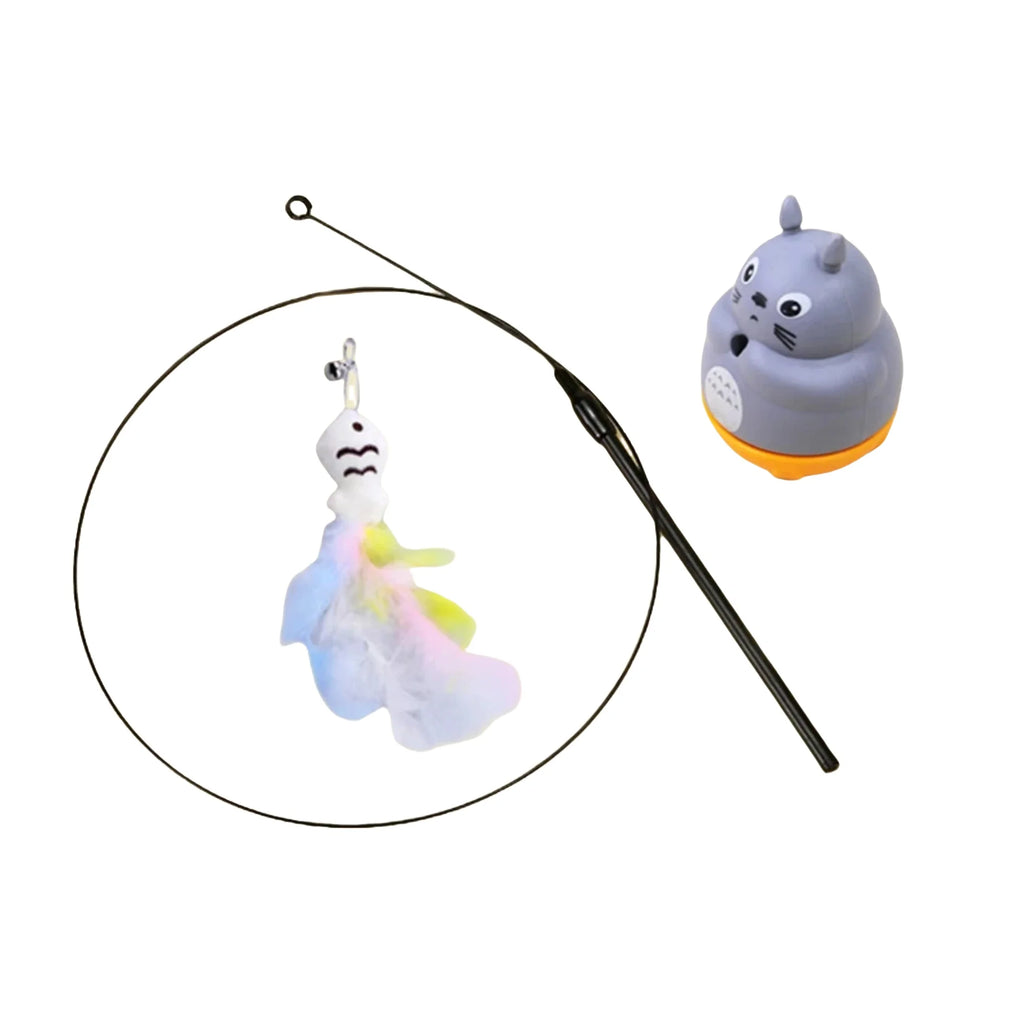 Varinha Fishing para Gatos com Penas Giratórias, Cabo Longo Flexível