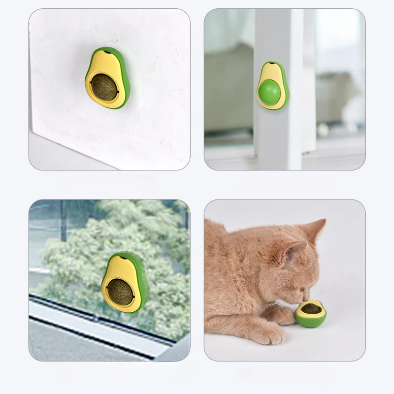 Bola de Catnip Giratória para Gatos, Formato Abacate, Fixação na Parede