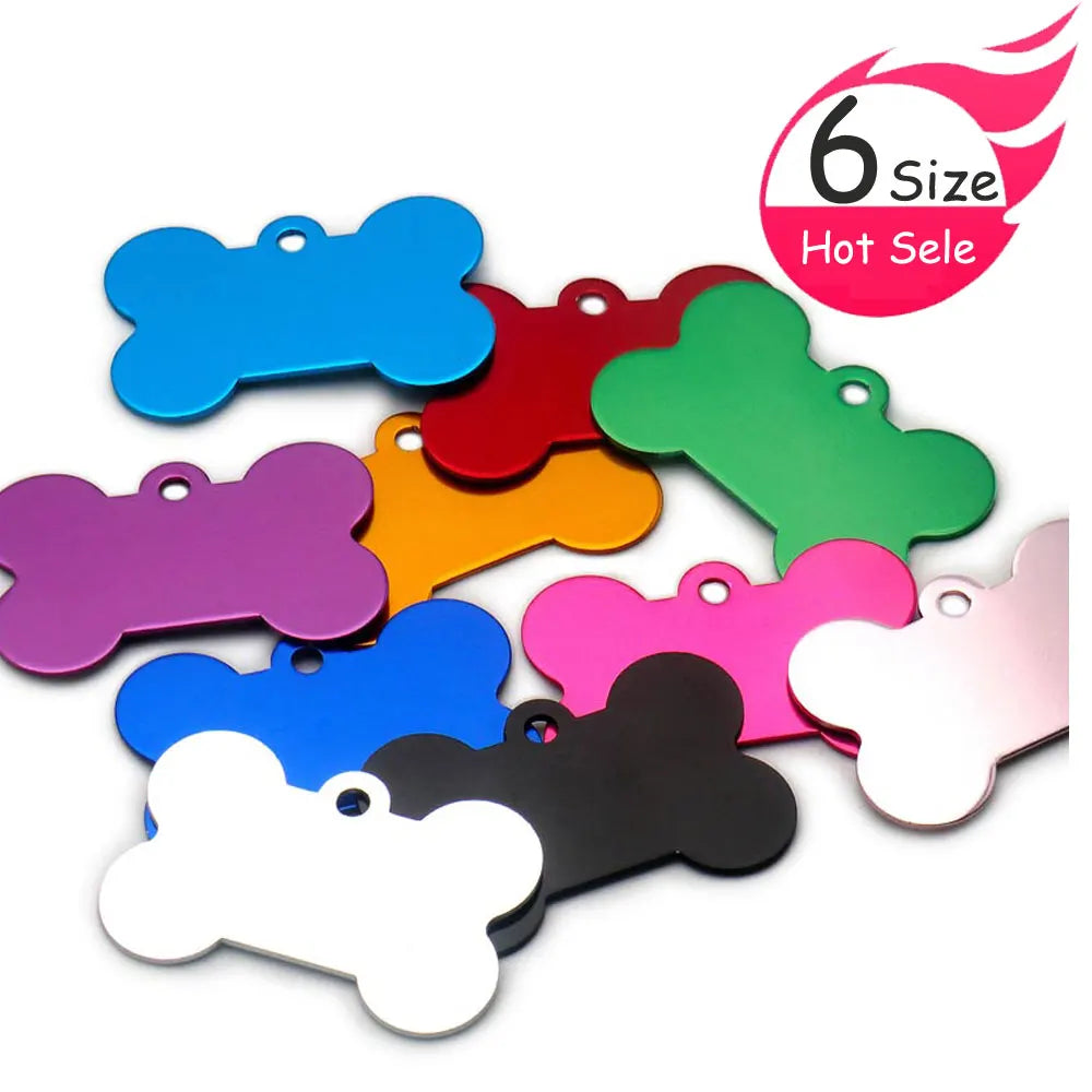Wholesale 100Pcs Bone Dog ID Tag Engraving Pet Dog ID Tags Collars Bone Name Number Tags Customized Anodizing Aluminum Puppy Tag