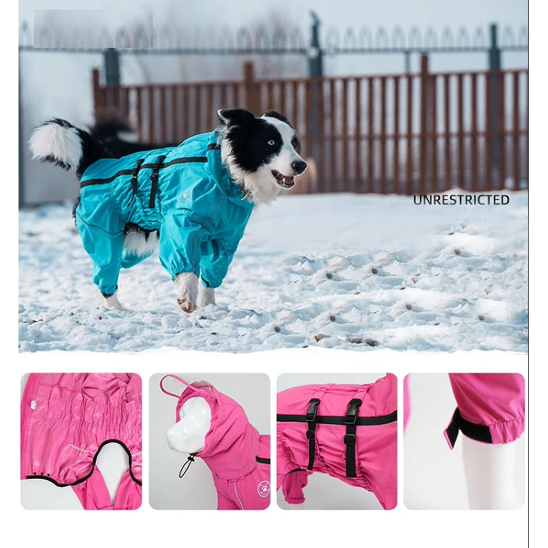 Waterproof Pet Dog Jacket Reflective Rain Dog Coat Red Dog Jumpsuits And Rompers Autumn Winter Dog Raincoat For Large Dogs