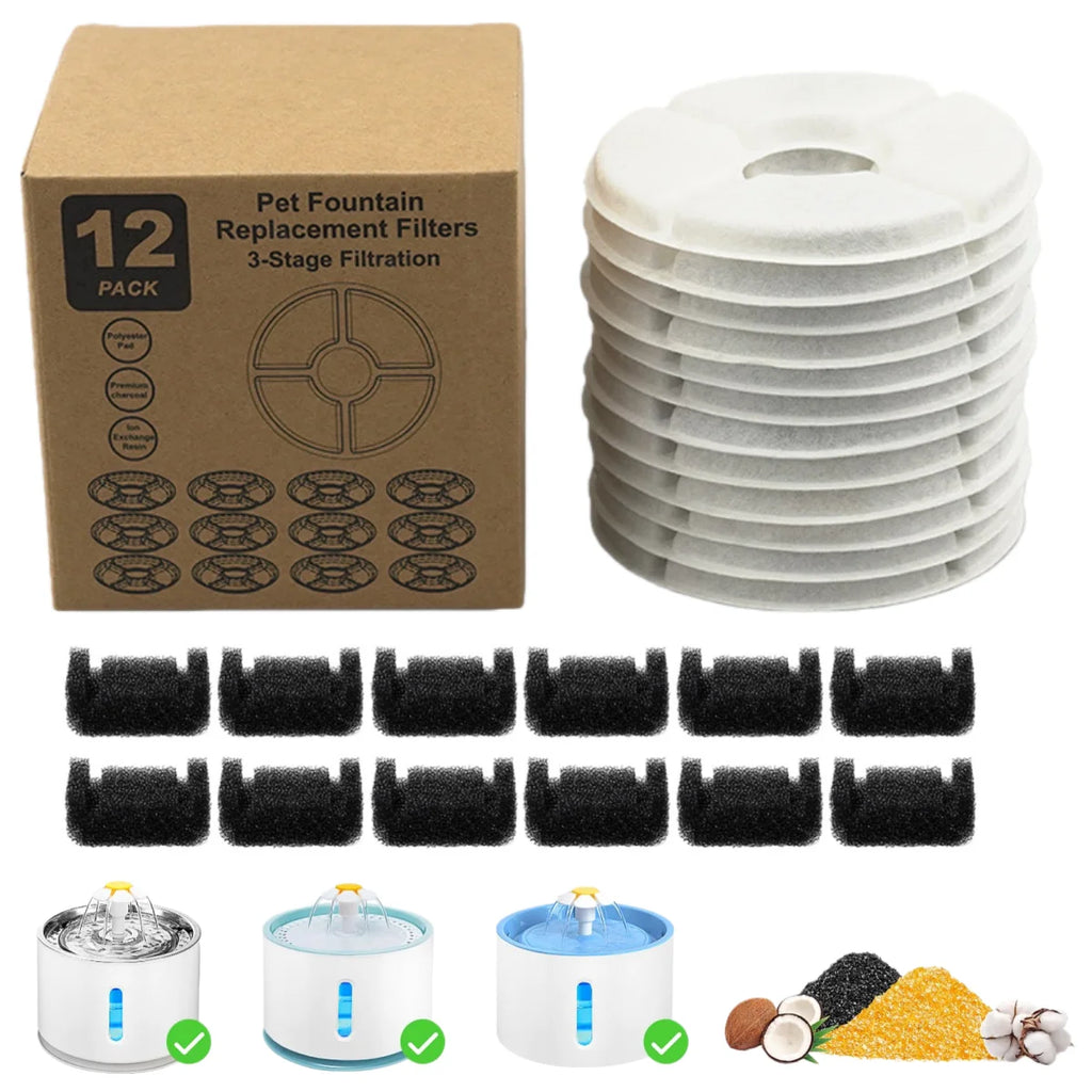 Replacement Activated Carbon Filter Set 4/8/12pcs for Cat Water Drinking Fountain Replaced Filters Flower Pet Dog Round Fountain
