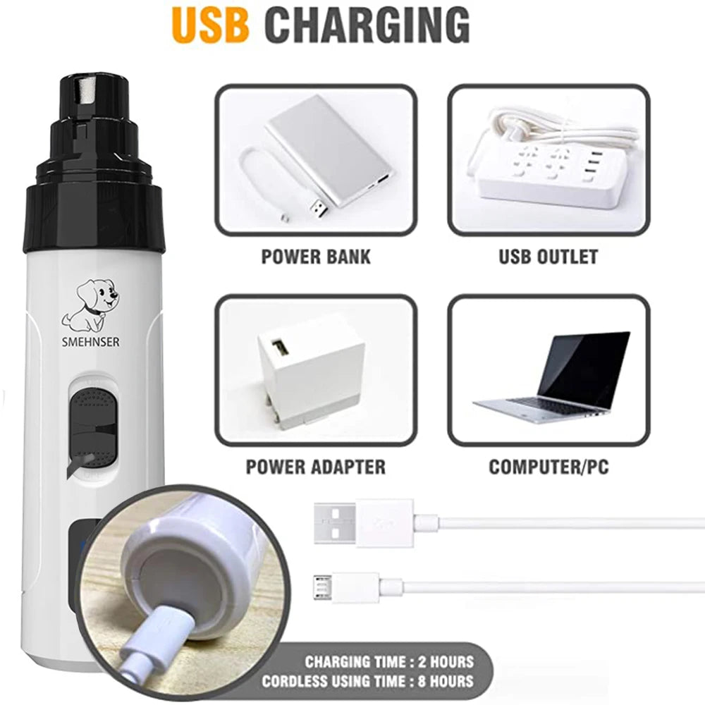 Cortador de Unhas Elétrico para Cães e Gatos, Lixa Profissional Recarregável USB