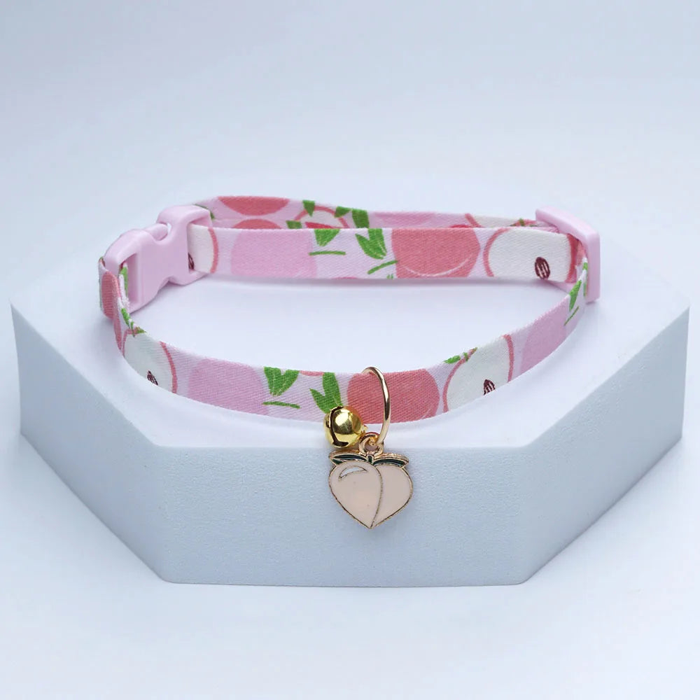 Coleira Fofa Kawaii com Sininho para Gatos e Cães Pequenos, Estampa de Flor, Ajustável