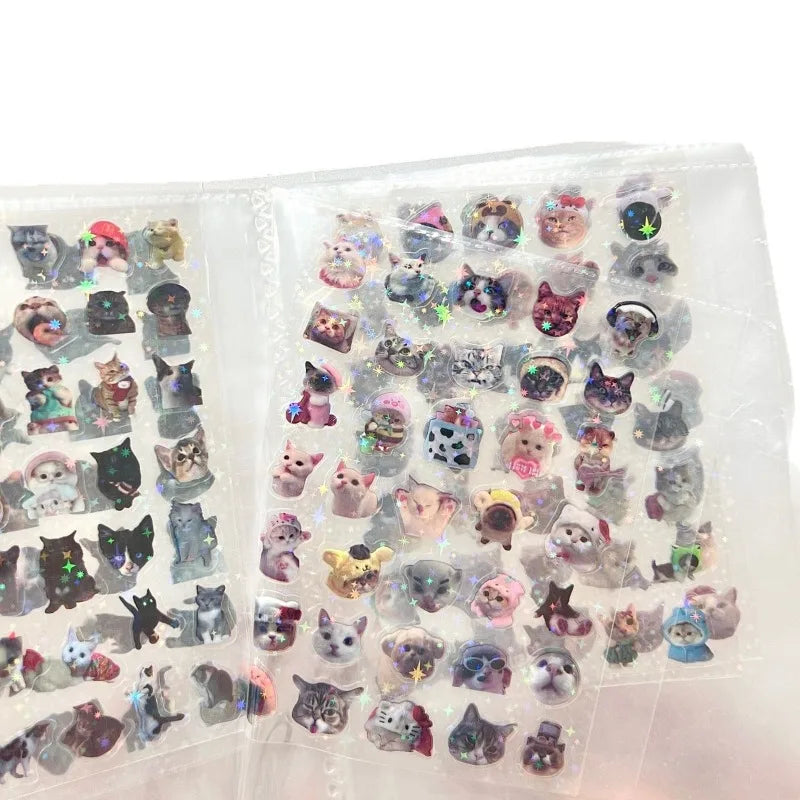 10pcs Cat Laser Stickers Memo Pet Glitter Waterproof Translucent Funny Stationery Cute Scrapbooking Materials Craft Supplies