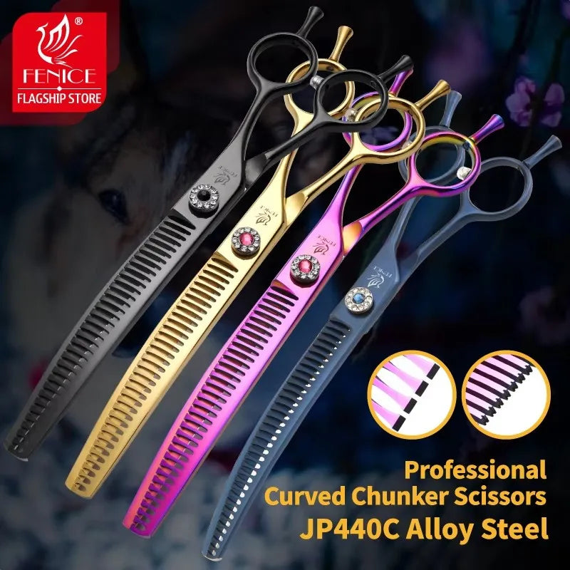 Fenice High-end 7.25 inch Professional Pet Dog Grooming Scissors Curved Thinning Chunker Shears for Tijeras Peluquería Canina