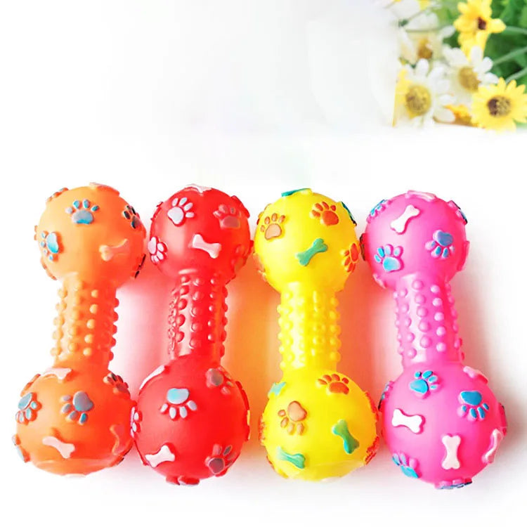 New Pet Dog Squeaky Toy - Dumbbell & Bone Shape Chew Toy for Puppies Adult Dogs, Durable Teething Molar Teeth Cleaning Toy,