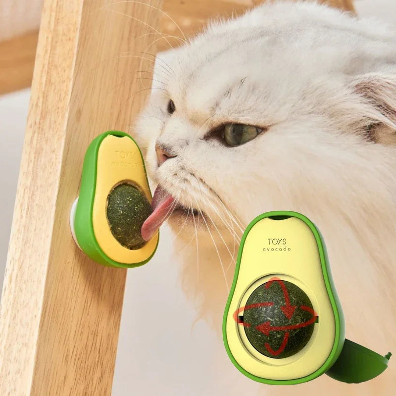 Bola de Catnip Giratória para Gatos, Formato Abacate, Fixação na Parede
