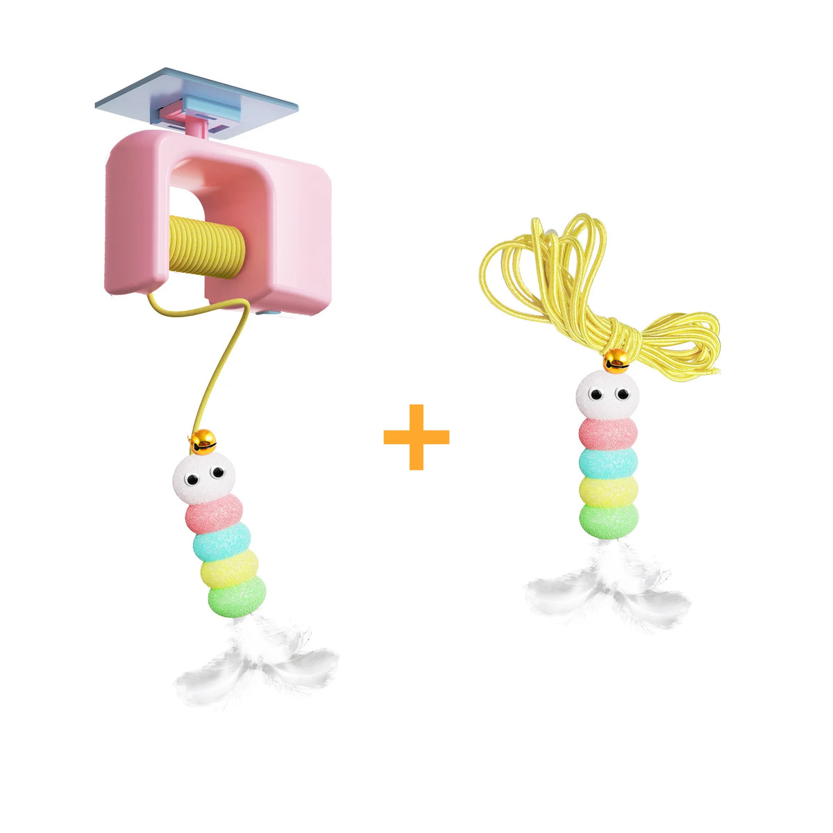 Automatic Cat Toy with Feathers and Two Ropes for Hanging on the Door