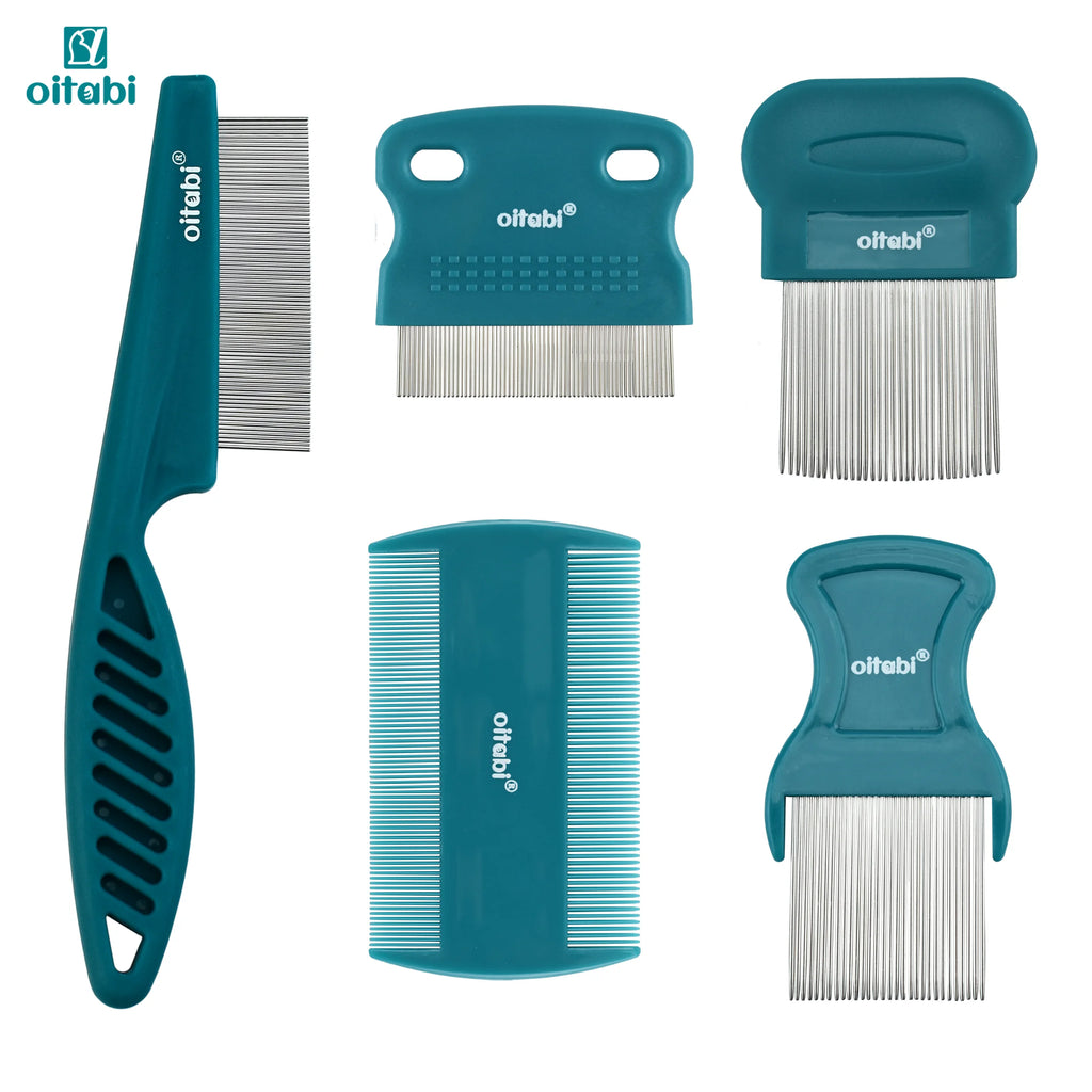 Oitabi 3/4/5/6Pcs Dog Grooming Comb Set, Pet Flea Lice Stainless Steel Cat Combs, 2-in-1 Double Sided Dogs Tear Stain Remover