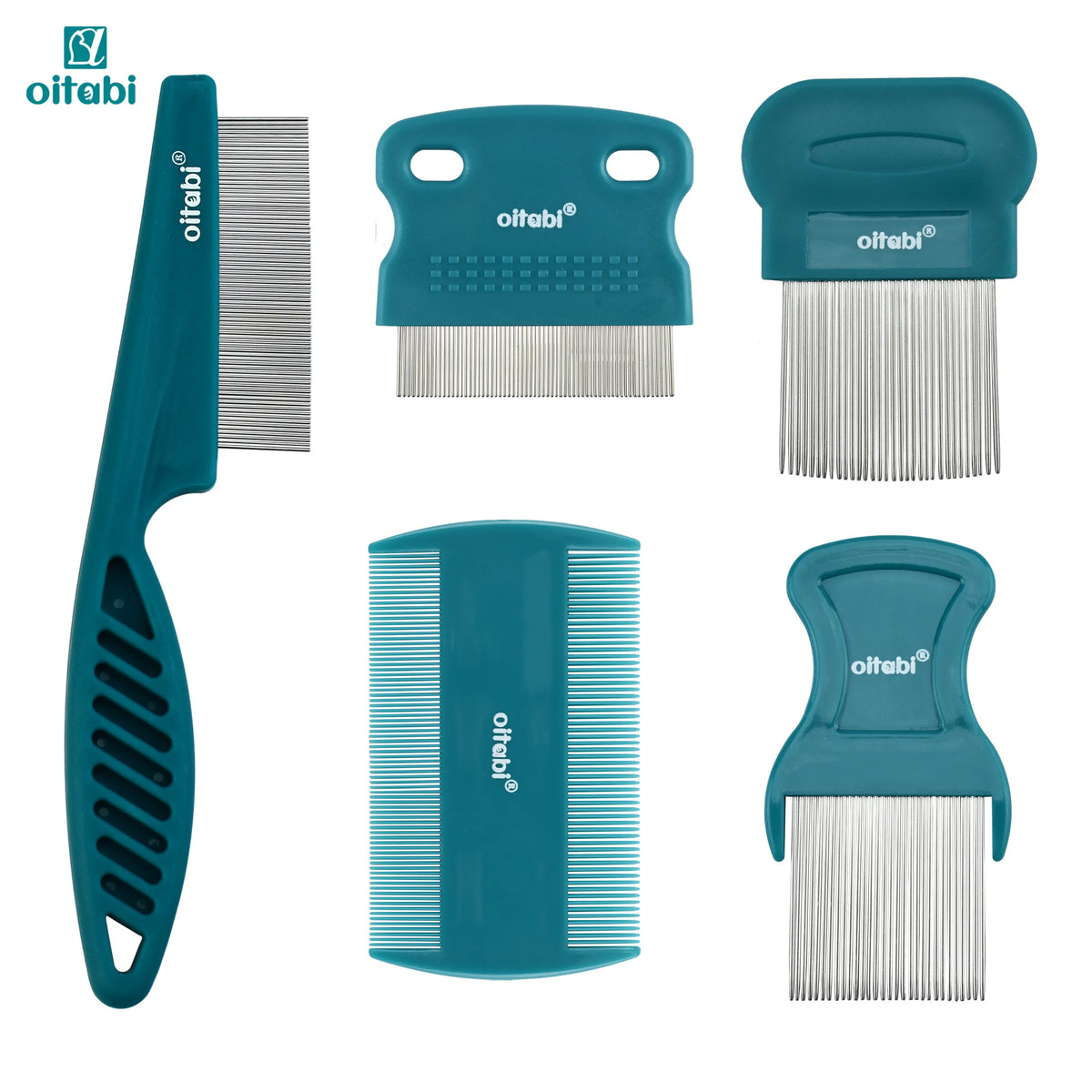Oitabi 3/4/5/6Pcs Dog Grooming Comb Set, Pet Flea Lice Stainless Steel Cat Combs, 2-in-1 Double Sided Dogs Tear Stain Remover