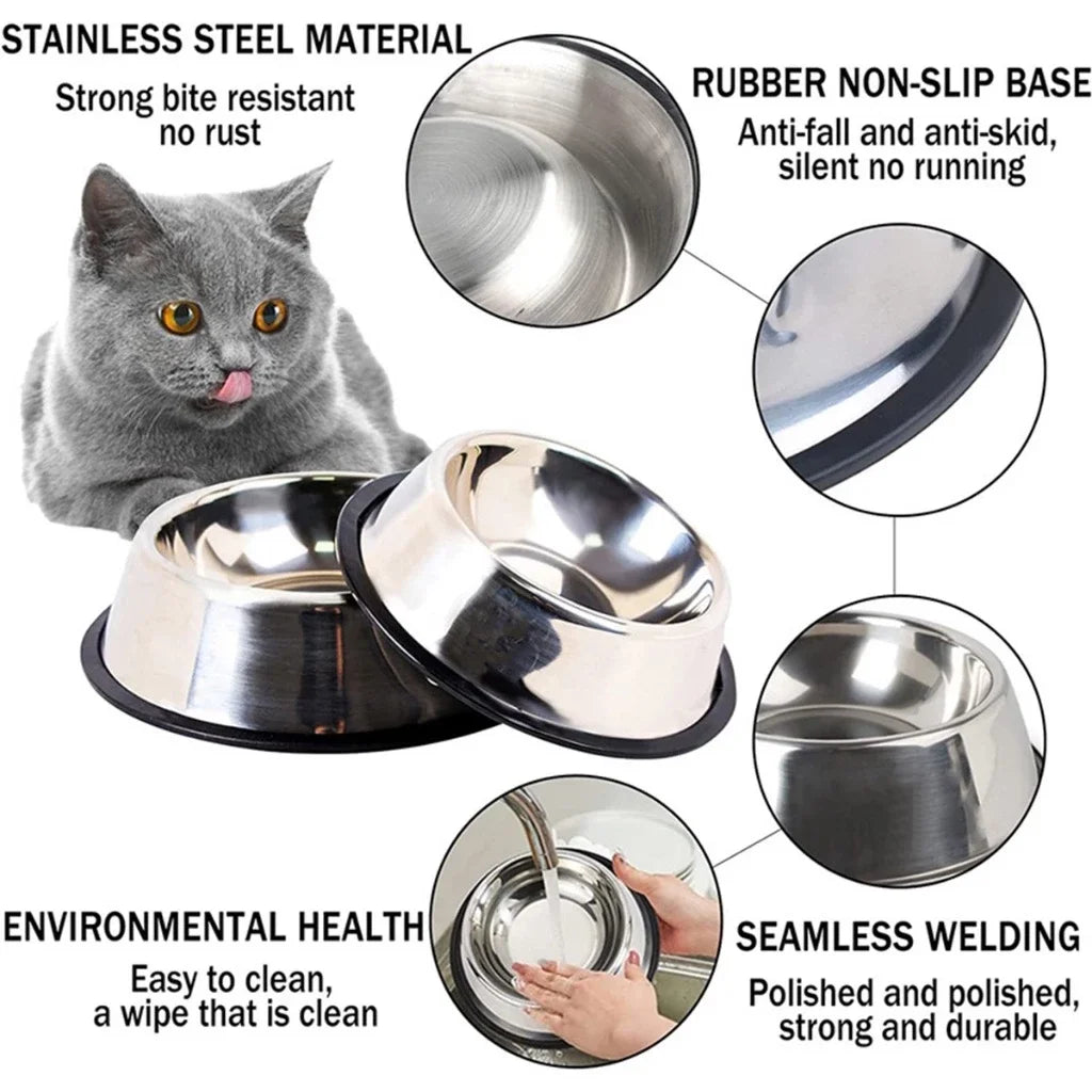 Comedouro/Bebedouro em Inox Antiderrapante para Cães e Gatos, Resistente para Pets de Todos os Portes