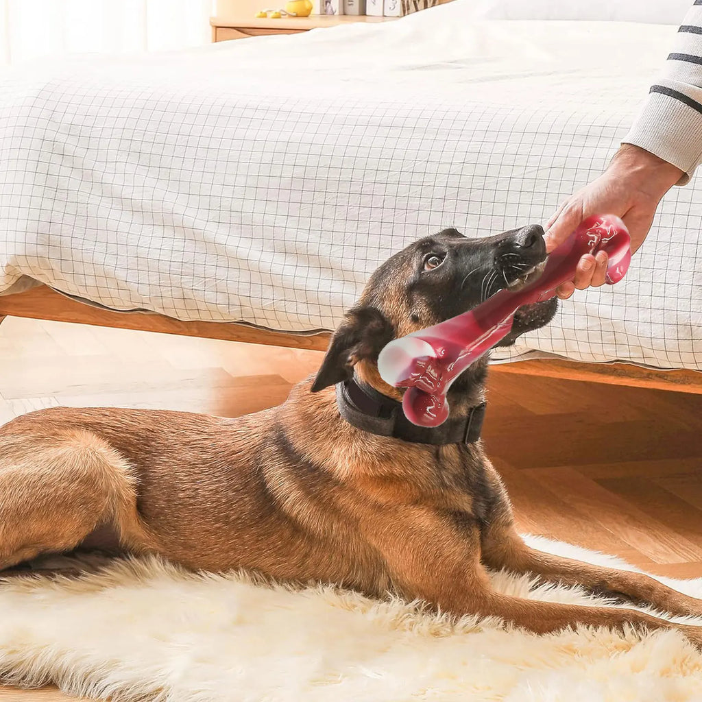 Osso de Borracha Sabor Bacon para Cães, Limpeza Dental e Adestramento
