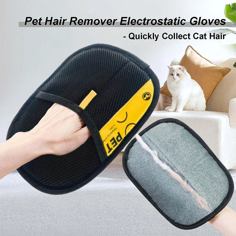 Luva Removedora de Pelos Eletrostática para Cães e Gatos, Reutilizável com Rolo Removedor 2 em 1