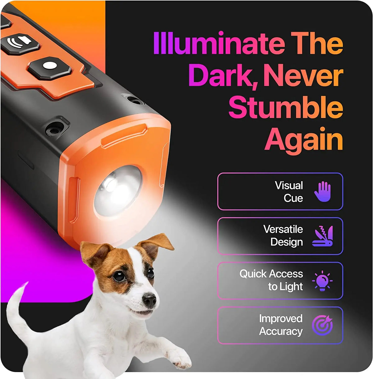 Repelente Ultrassônico para Cães com Lanterna LED, Recarregável Anti-Latido