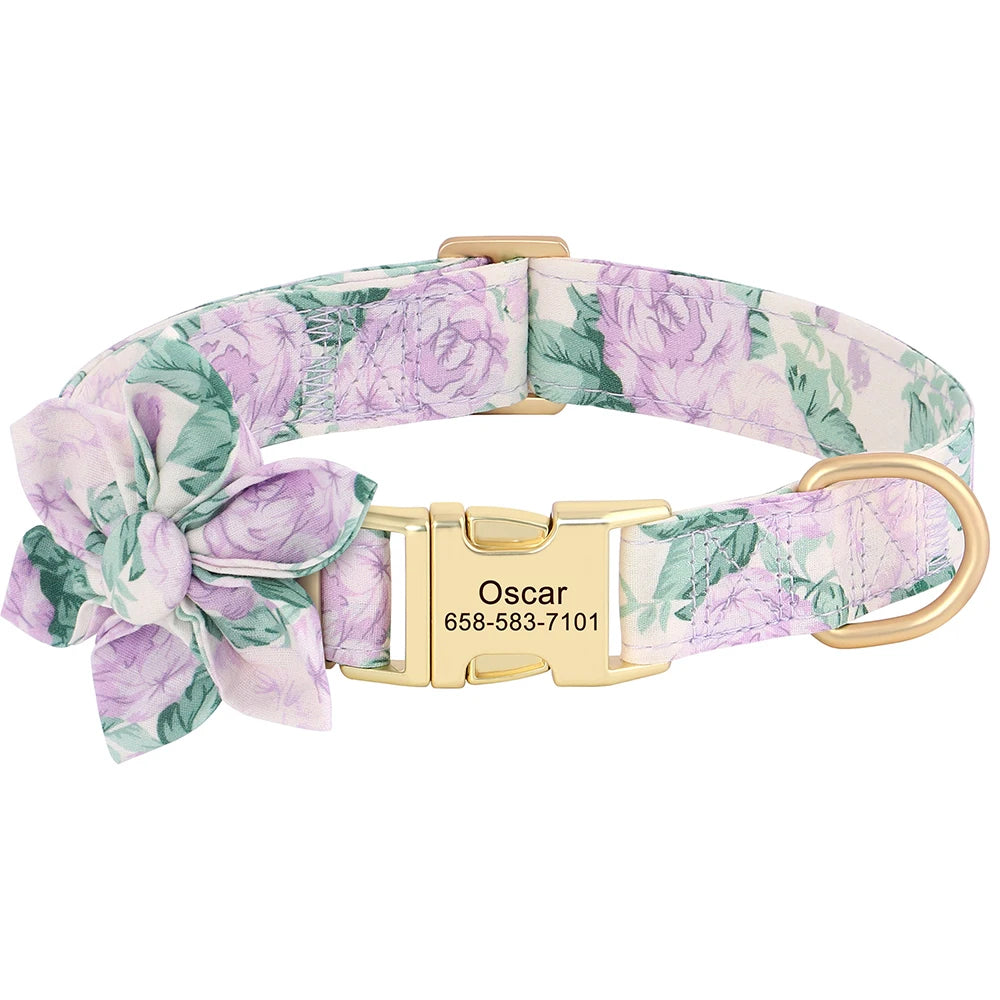 Coleira de Nylon Personalizada para Cães com Estampa Fofa, Gravação Grátis de Identificação, Ajustável