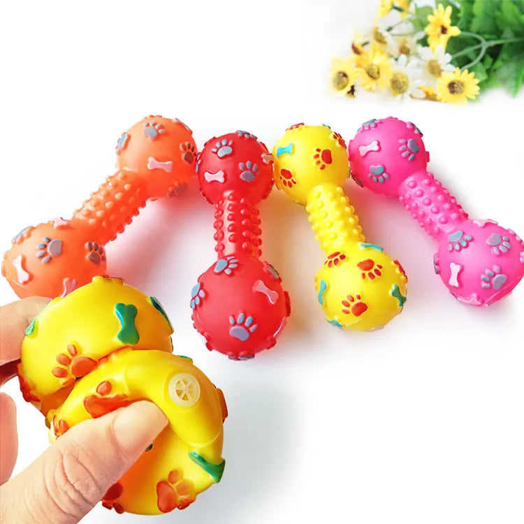 New Pet Dog Squeaky Toy - Dumbbell & Bone Shape Chew Toy for Puppies Adult Dogs, Durable Teething Molar Teeth Cleaning Toy,