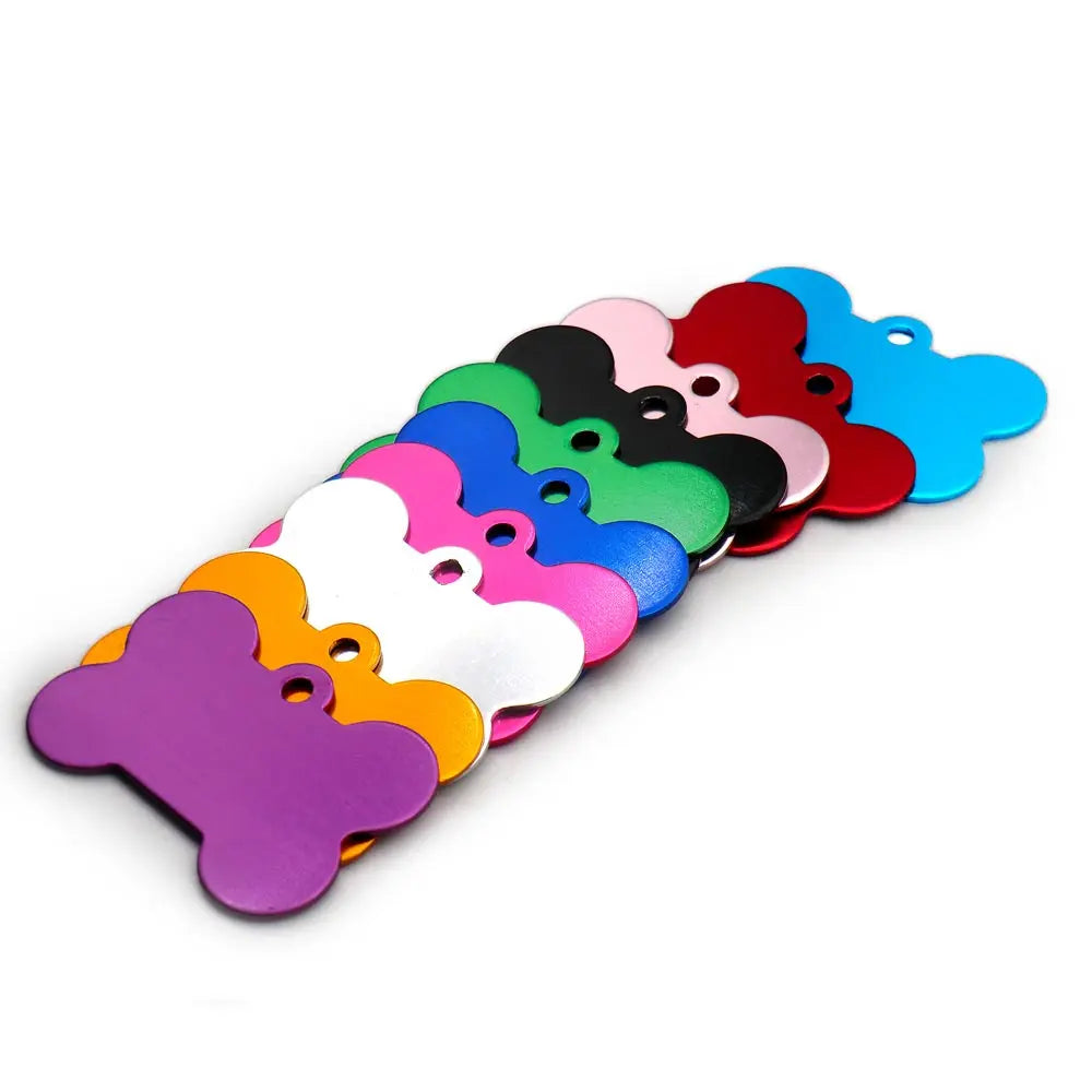 Wholesale 100Pcs Bone Dog ID Tag Engraving Pet Dog ID Tags Collars Bone Name Number Tags Customized Anodizing Aluminum Puppy Tag