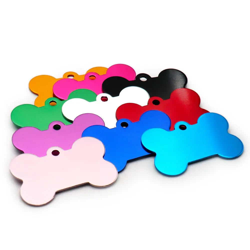 Wholesale 100Pcs Bone Dog ID Tag Engraving Pet Dog ID Tags Collars Bone Name Number Tags Customized Anodizing Aluminum Puppy Tag